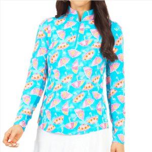 IBKUL Long Sleeve Quarter Zip Mock Neck Top Franny Turquoise Multi Size XXL NWT